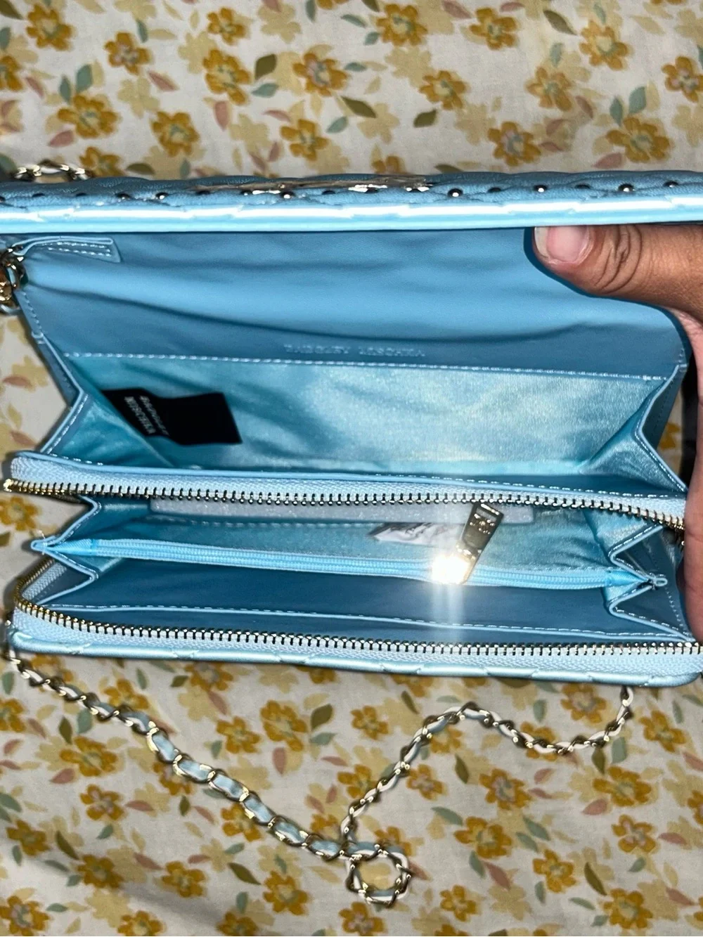 Badgley Mischka Quilted Chain Shoulder Bag in Light Blue